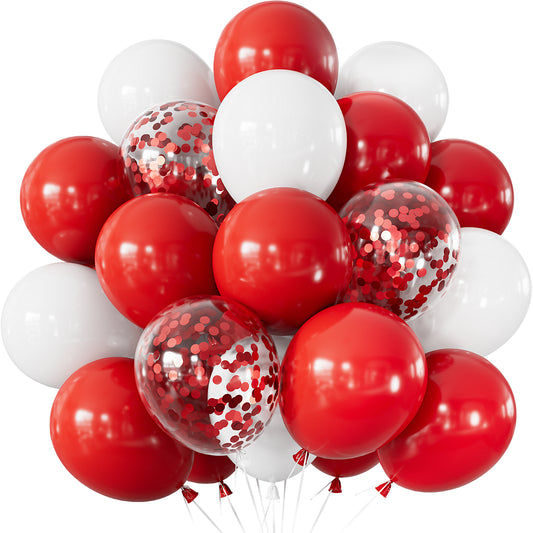 Adeyoo Red and White Balloons - 12 Inch Red White Confetti Latex Balloons Thickened Party Balloon for Wedding Birthday Christmas Anniversary Engagement Baby Shower Valentine's Day Party Decorations