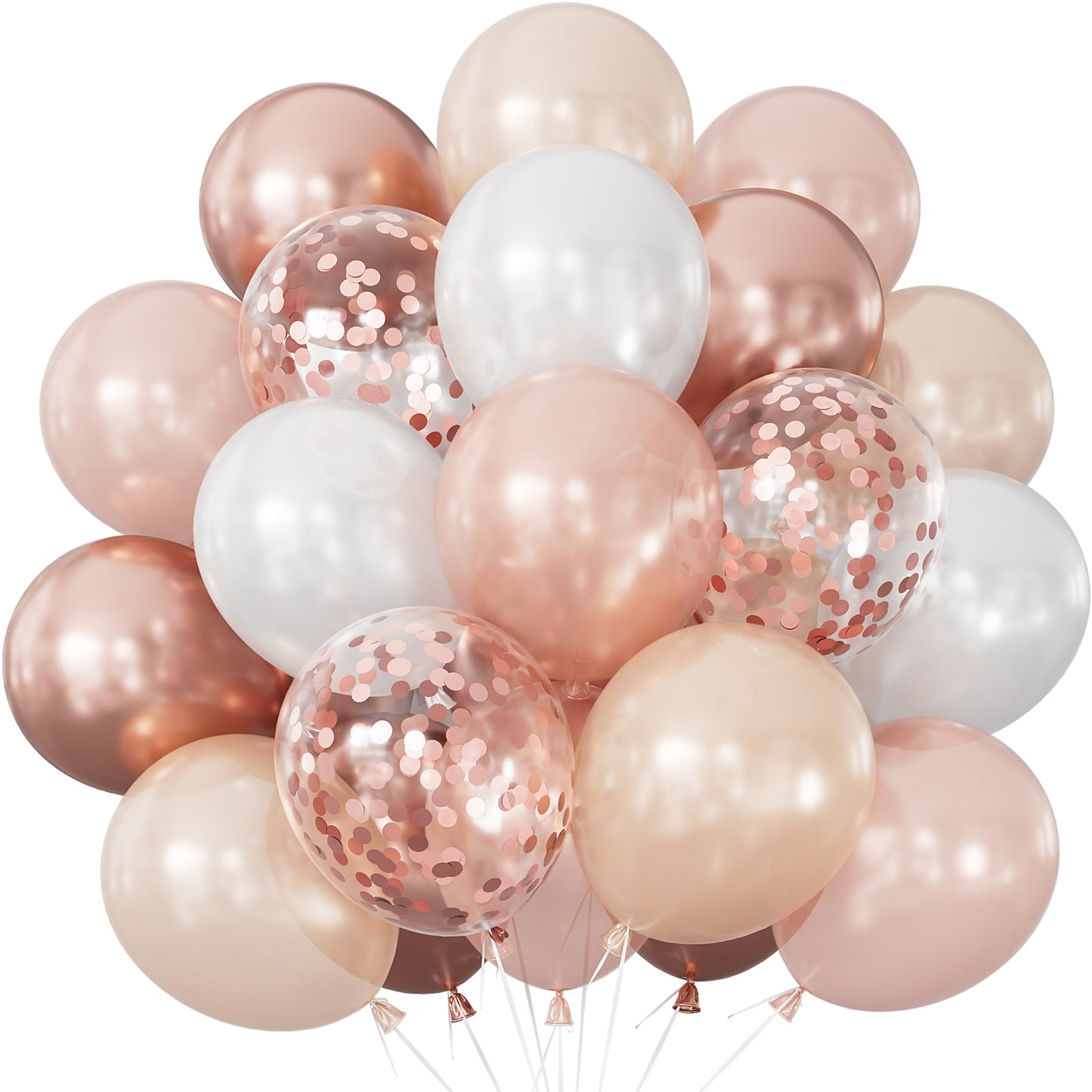Adeyoo Rose Gold Balloons - 50 Pcs 12 Inch Rose Gold and White Balloons with Glitter Confetti Balloon, Elegant Birthday Balloon for Women Girls Birthday Wedding Bridal Shower Party Decorations