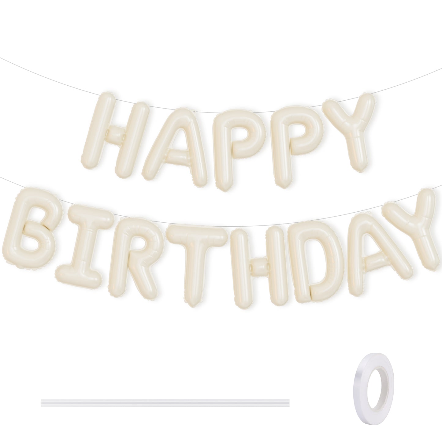 Adeyoo Cream Happy Birthday Balloons Banner - 16 Inch Cream Beige Neutral Foil Balloon Big Sand White Letter Balloons, Self Inflating Balloon for Girls Women Boys Men Birthday Party Decorations