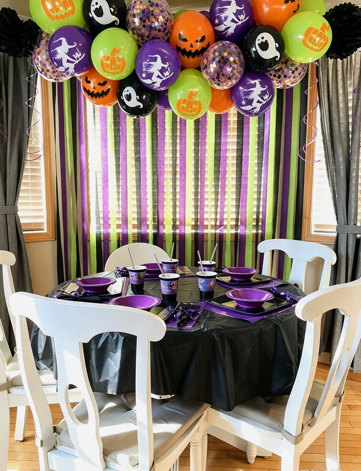 Halloween Balloons, 50 Pcs 12 Inch Black Orange Purple Green Balloon Halloween Latex Balloons with Confetti, Witch Pumpkin Ghost Print Balloons, Halloween Decorations for Spooky Birthday Party