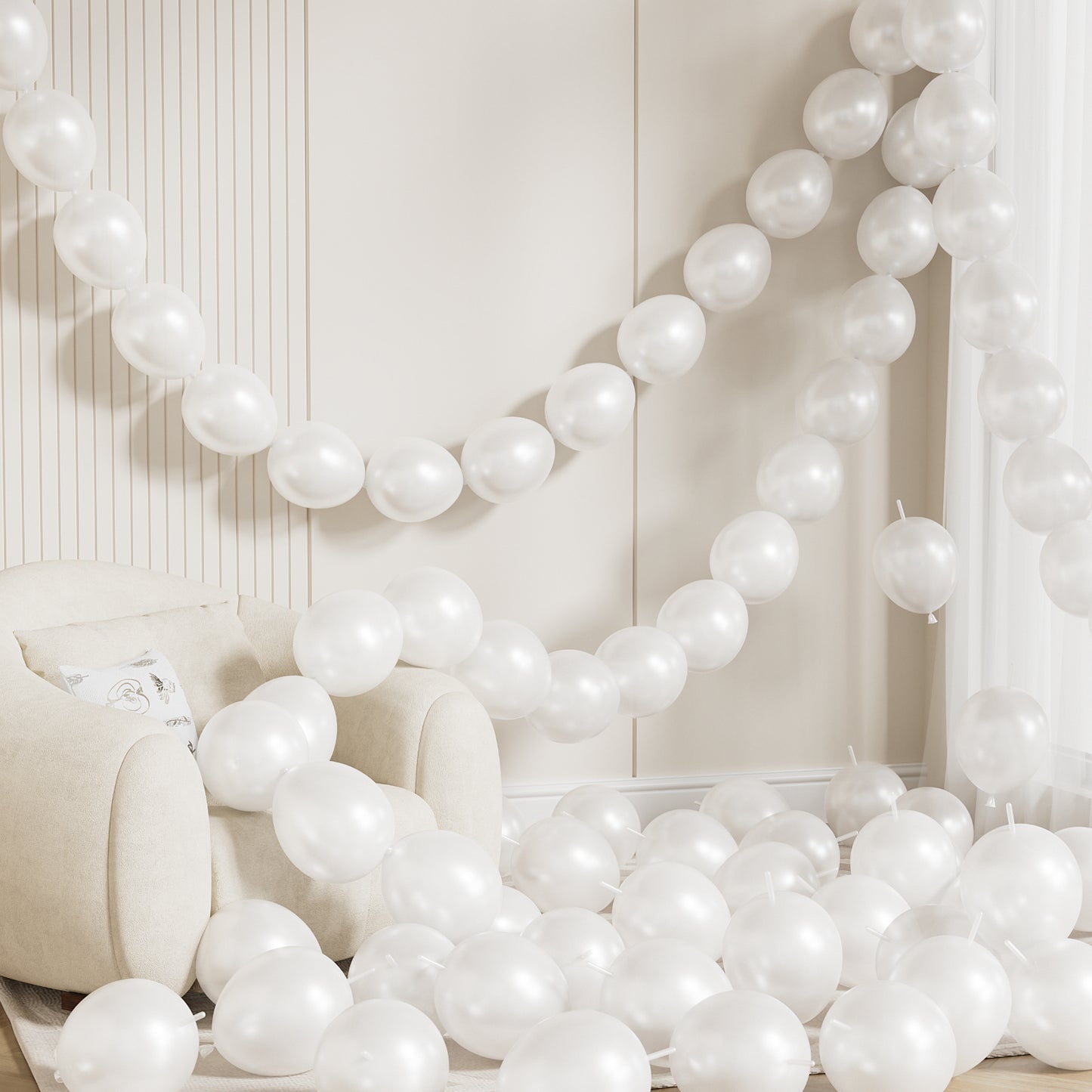 100PCS Pearl White Linking Balloons, 6 Inch Quick Link Latex Balloons for Balloon Arch, Garland, Chain & Wall Decorations for Wedding, Baby Shower, Birthday Party