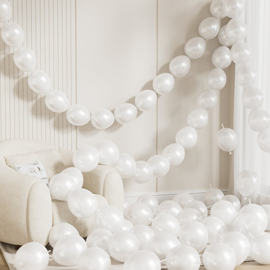 100PCS Pearl White Linking Balloons, 6 Inch Quick Link Latex Balloons for Balloon Arch, Garland, Chain & Wall Decorations for Wedding, Baby Shower, Birthday Party