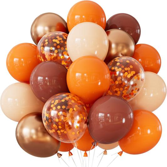 50PCS Coffee Orange Balloons | 50Pcs 12 Inch Thanksgiving Balloons, Fall Color Balloons with Orange, Nude, Brown, Confetti, Autumn Harvest Party Decor