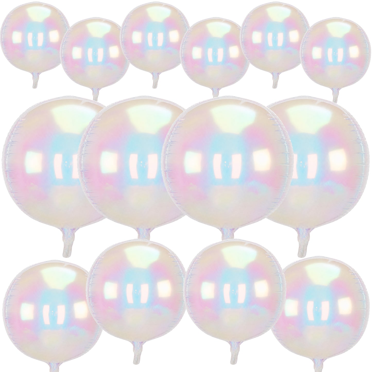 Iridescent Round Foil Balloons, 22" 15" 10" 4D Bubble Clear Balloons 14 Pcs Giant Holographic Party Balloons, Different Sizes Foil Balloons for Birthday Wedding Mermaid Rainbow Party Decorations