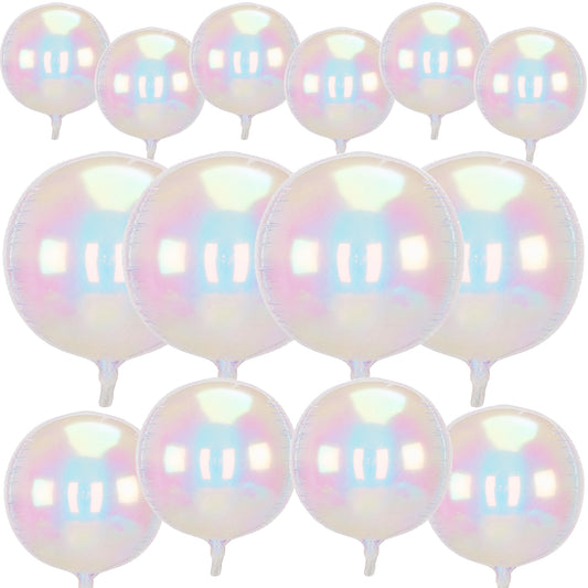 Iridescent Round Foil Balloons, 22" 15" 10" 4D Bubble Clear Balloons 14 Pcs Giant Holographic Party Balloons, Different Sizes Foil Balloons for Birthday Wedding Mermaid Rainbow Party Decorations