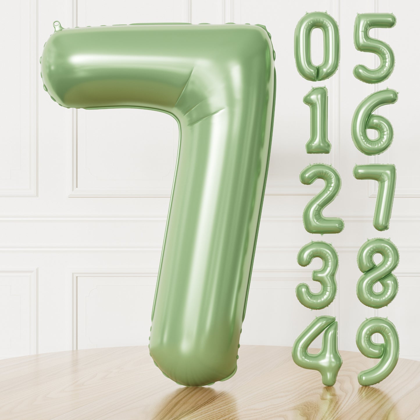 Adeyoo Sage Green Number 7 Balloon - 40" Giant Olive Green Number Balloons 0-9 Set, Self Inflating Digital 7 Balloon for Girls Boys Women Men Birthday Jungle Safari Anniversary Party Decorations