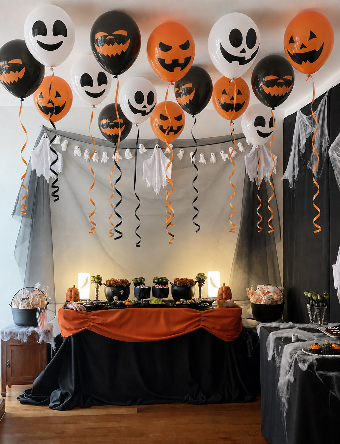 Halloween Balloons, 50 Pcs 12 Inch Pumpkin Ghost Print Balloons 5 Styles Halloween Latex Balloons, Black Orange White Balloons, Halloween Decorations for Spooky Horror Scary Parties