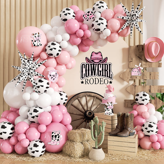 Cowgirl Balloon Arch Kit, Pink and White Balloons with 6 Cow Cutouts 115Pcs Cow Print Balloons, Cowprint Star Foil Balloon, Western Party Decoration for Birthday Cowgirl Farm Baby Shower Supplie