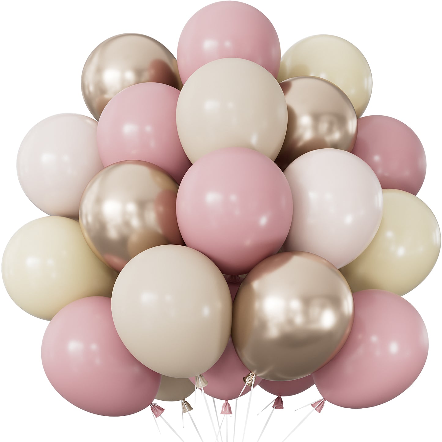 Adeyoo Dusty Pink and White Balloons - 12 Inch Retro Blush Pink Nude Balloons with Sand White Champagne Gold Latex Balloon, Party Balloon for Birthday Wedding Bridal Baby Shower Boho Party Decorations