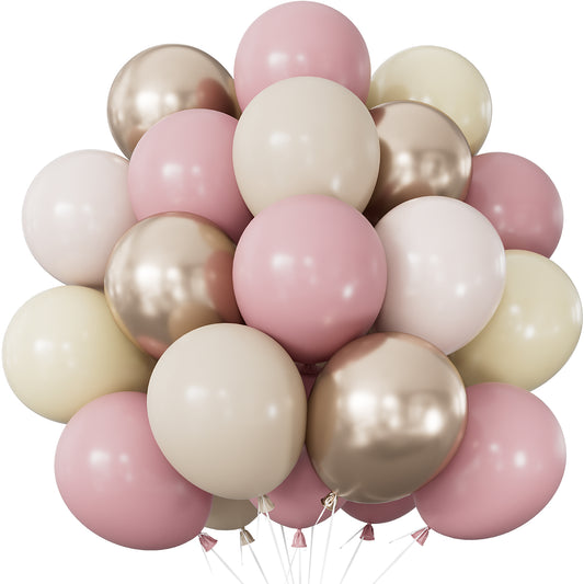 Adeyoo Dusty Pink and White Balloons - 12 Inch Retro Blush Pink Nude Balloons with Sand White Champagne Gold Latex Balloon, Party Balloon for Birthday Wedding Bridal Baby Shower Boho Party Decorations