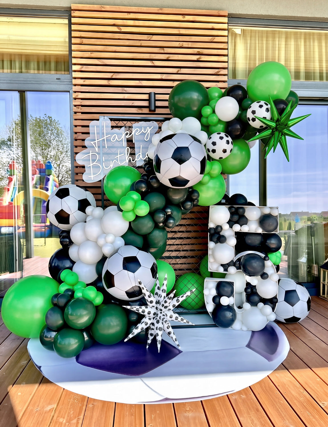 Football Balloon Garland Arch Kit, 115 Pcs Green Black White balloon Black and White Balloons, Football Print Star Foil Balloons, Football Birthday Decorations for Boys Soccer Sports Fan Party
