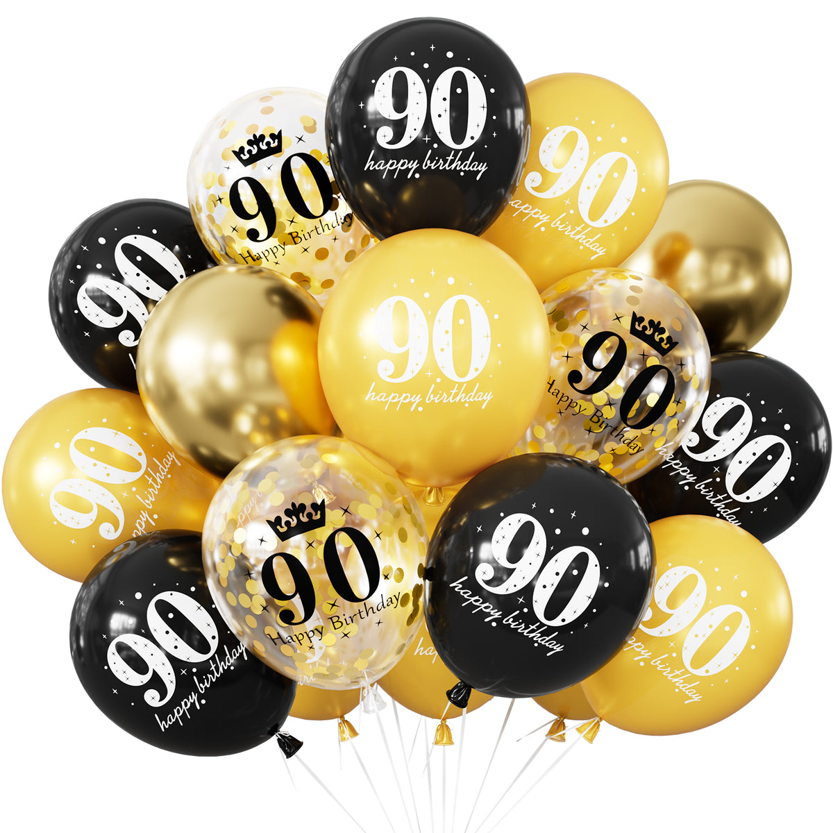 90th Birthday Balloons, 24 Pcs Black Gold Balloons for Men & Women 12 Inch Black and Gold Birthday Balloons, Gold Confetti Latex Balloons, 90th Birthday Decorations for Him & Her