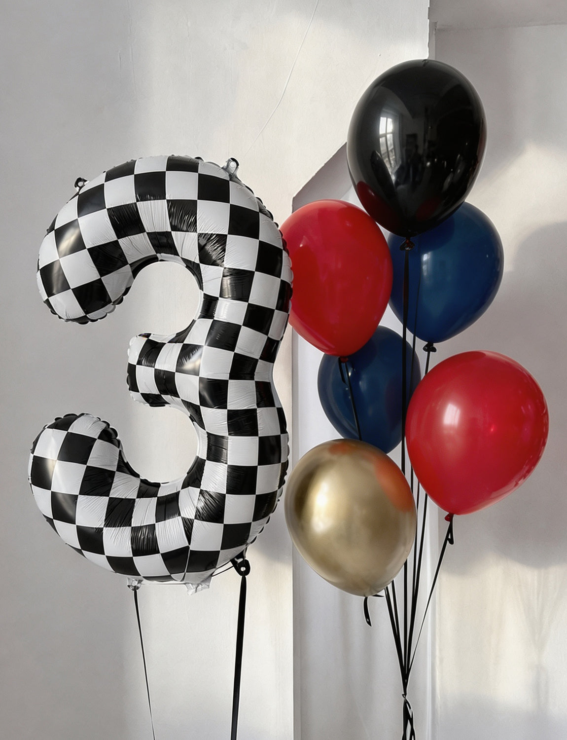 40 Inch Checkered Number 3 Balloon for Racing Birthday Decorations Large Number 3 Balloon, Black and White Foil Balloon for Birthday, Baby Shower, Race Car and Checkered Flag Party Decorations