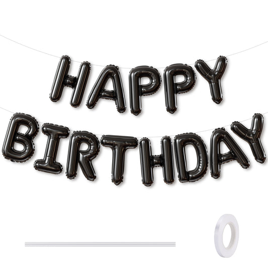 Adeyoo Black Happy Birthday Balloon Banner - 16 Inch Happy Birthday Foil Balloon Big Letter Balloons Self Inflating Hbd Sign Balloons for Boys Girls Women Men Birth Party Decorations
