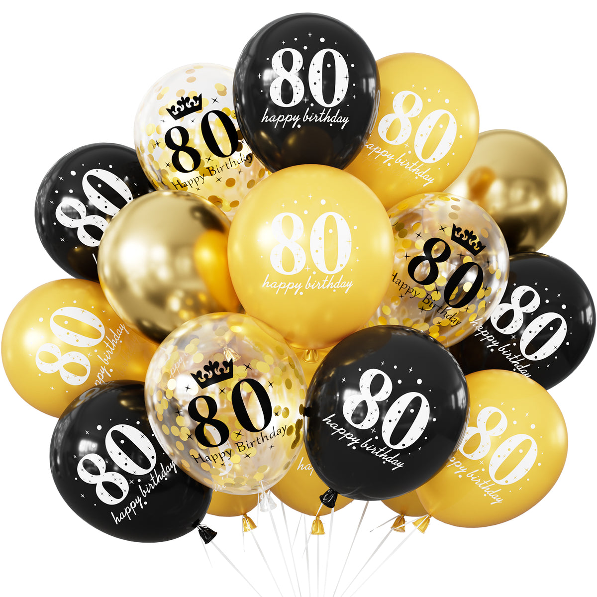 80th Birthday Balloons, 24 Pcs Black Gold Balloons for Men & Women 12 Inch Black and Gold Birthday Balloons, Gold Confetti Latex Balloons, 80th Birthday Decorations for Him & Her