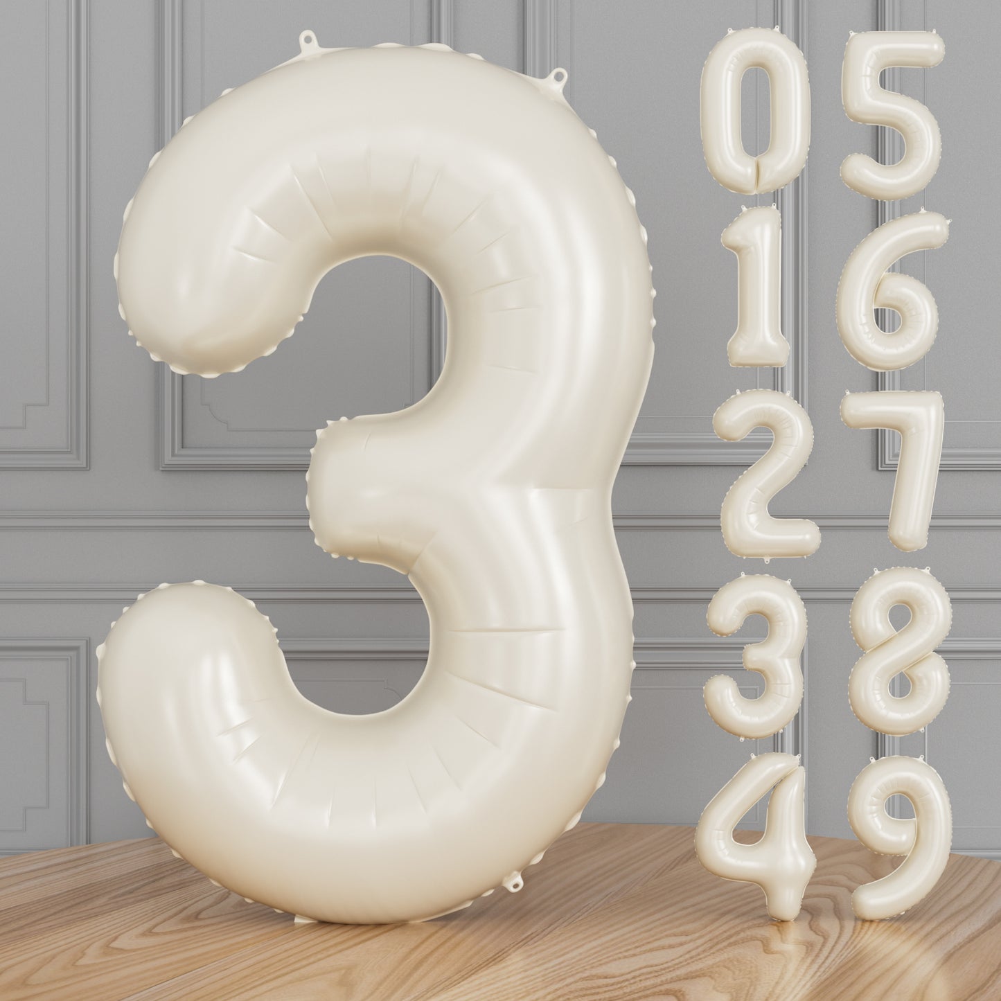 Adeyoo Cream Number 3 Balloons – 40 Inch Giant Foil Number Balloon, Light Cream Number Balloon for Birthday Anniversary Baby Shower Party Decorations