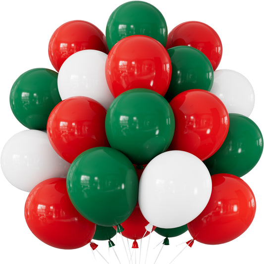 Christmas Balloons - Red Green White Balloons for Christmas Decor 50Pcs 12Inch Christmas Balloons, Red Green and White Xmas Balloons for Christmas Party Birthday Baby Shower Decorations
