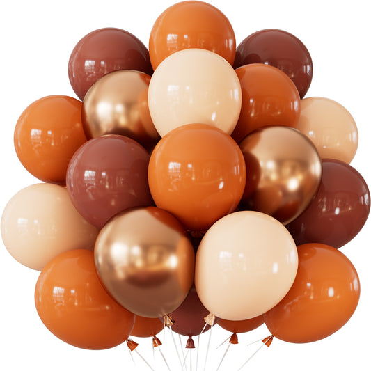 Fall Thanksgiving Balloons, Burnt Orange Brown Balloons for Harvest | 50 Pcs Thanksgiving Balloons, 12 Inch Fall Color Balloons with Orange, Nude, Brown, Copper, Autumn Birthday Party Decorations