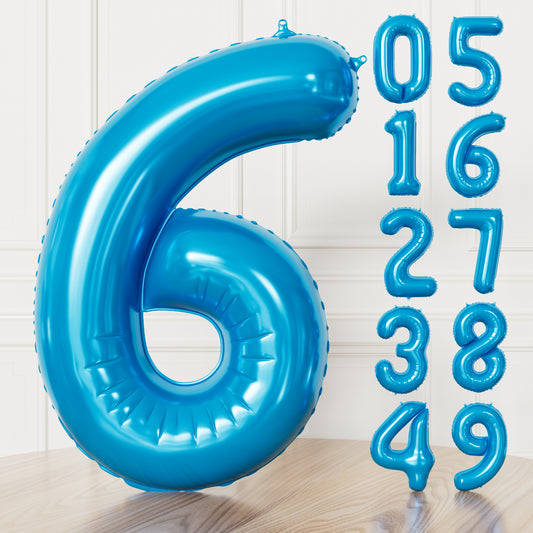 Adeyoo Blue Number 6 Balloon - 40 Inch Large Blue Foil Digital 6 Balloon for 6th/16th Boys, Self Inflating Number Balloons 0-9 for Men Birthday Anniversary Celebration Graduation Party Decorations