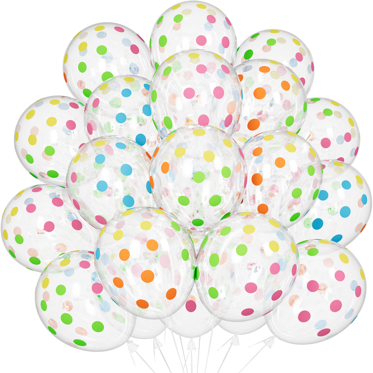 Polka Dot Balloons, 50 Pcs Clear Balloons with Rainbow Print Dot 12 Inch Colourful Polka Dots Balloons, Multicoloured Print Dots Balloons for Rainbow Birthday Engagement Wedding Bridal Party