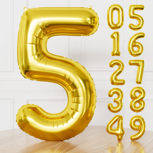 Gold Number 5 Balloon – 40 Inch Giant Foil Number Balloon, Gold Number Balloons for Men Women Boys Girls Birthday Graduation Anniversary Party Decorations