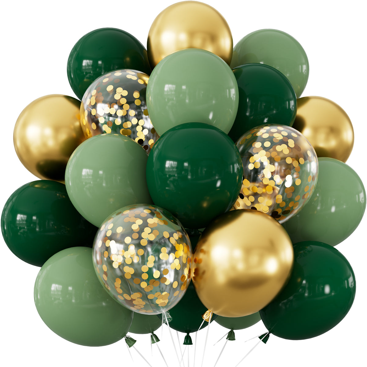 Green and Gold Balloons, 50 Pcs 12 Inch Sage Green and Gold Balloons Sage Green Gold Latex Balloons, Confetti Balloons for Jungle Theme Birthday Christmas Baby Shower Wedding Party Decorations