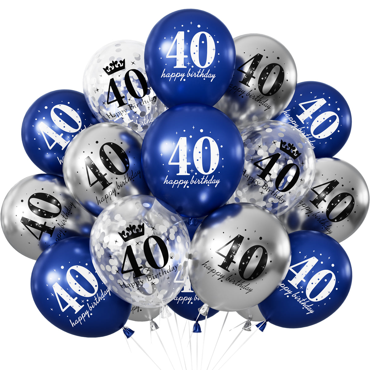 40th Birthday Balloons - 24Pcs Blue and Silver Balloons for birthday 12 Inch Happy Birthday Balloons, Navy Blue and Silver Confetti Balloons for Boys & Girls, 40th Birthday Party Decorations