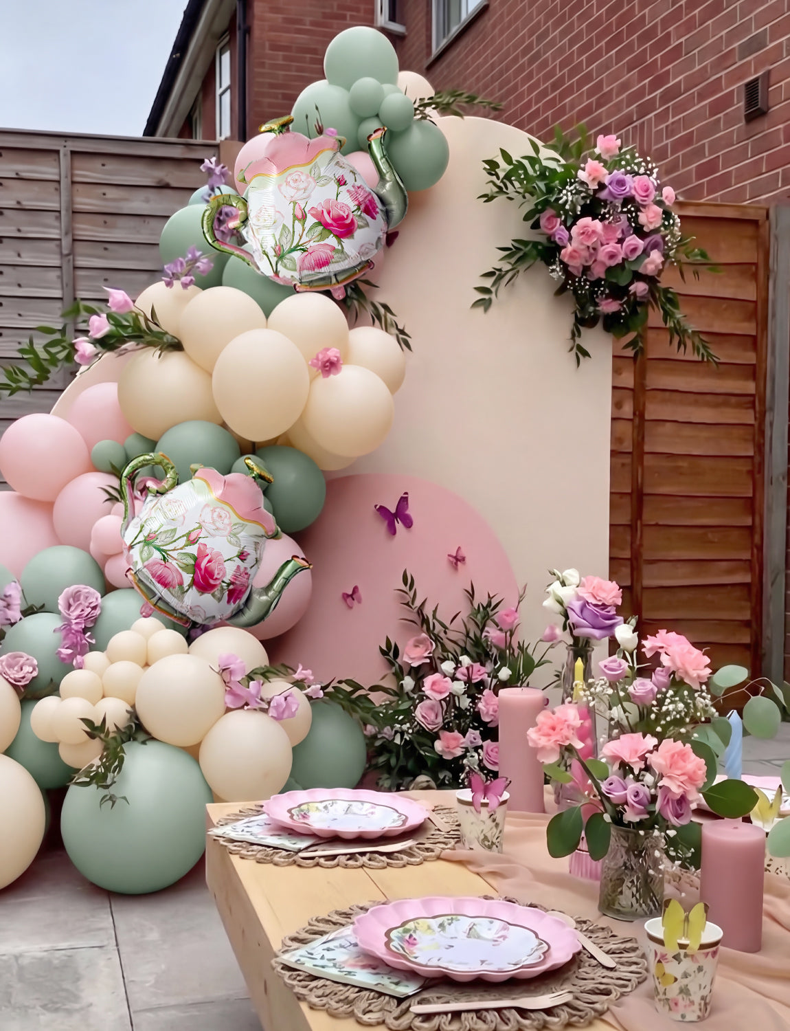 Tea Party Decorations - 144 Pcs Tea Party Balloon Arch Kit Garland Bright Pink Green Yellow Balloons Arch Kit with Large Teapot Foil Balloons for Let's Par Tea Birthday Spring Party Decorations