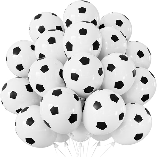 Adeyoo 50Pcs Football Balloons - 12 Inch Black and White Soccer Latex Balloons Bright Party Balloon for Football Sport Theme World Cup Birthday Party Decorations