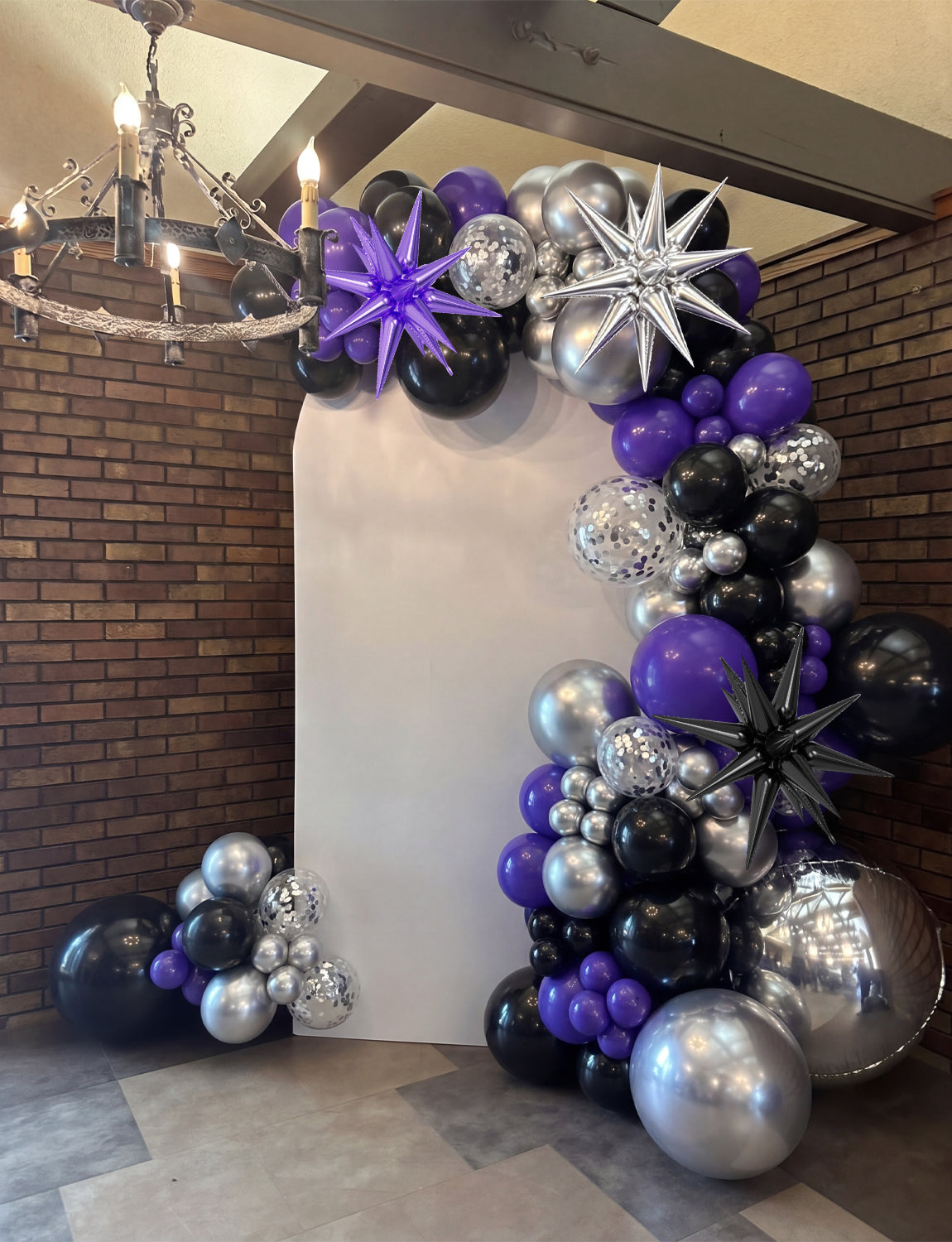 Purple and Black Balloon Garland Arch Kit with Star Foil Balloon 116Pcs Different Size Metallic Silver Balloon, Confetti Balloons for Halloween Graduation Birthday Party Decorations