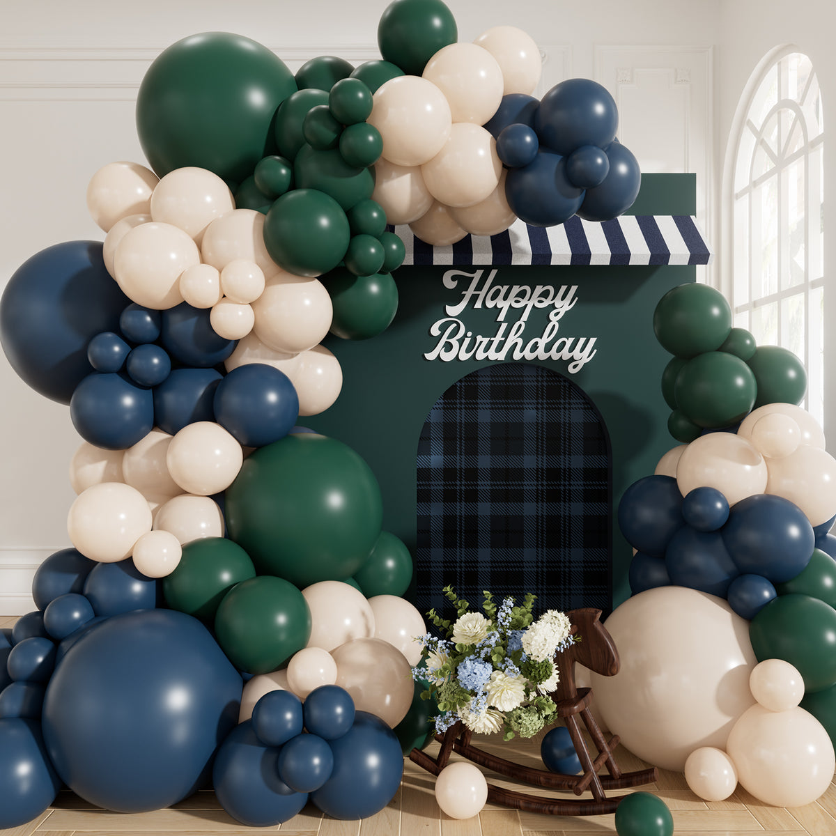 Navy Blue and Green Balloon Garland Arch Kit for Birthday Decoration 140 Pcs Different Sizes Balloon Arch Kit with Nude, Birthday Balloon for Wedding Christmas Teddy Bear Baby Shower Party Decor