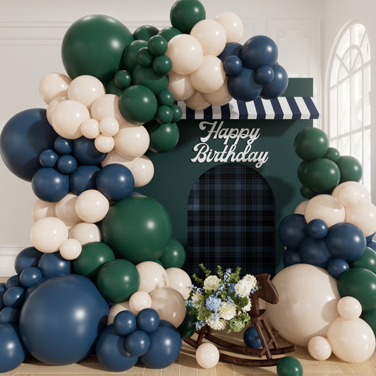 Navy Blue and Green Balloon Garland Arch Kit for Birthday Decoration 140 Pcs Different Sizes Balloon Arch Kit with Nude, Birthday Balloon for Wedding Christmas Teddy Bear Baby Shower Party Decor