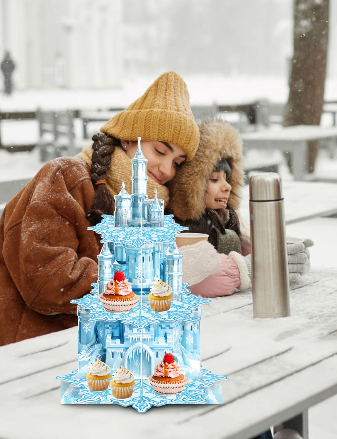 3 Tier Snowflake Cupcake Stand, Winter Wonderland Cupcake Holder Snowflake Cardboard Cupcake Stand, Blue Ice Castle Cup Cake Stand for Dessert Table Display, Winter Princess Birthday Party