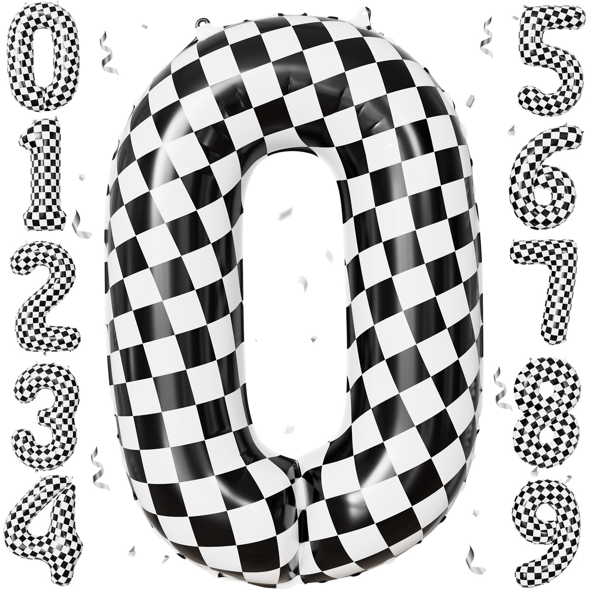 40 Inch Checkered Number 0 Balloon for Racing Birthday Decorations Large Number 0 Balloon, Black and White Foil Balloon for Birthday, Race Car and Checkered Flag Party Decorations
