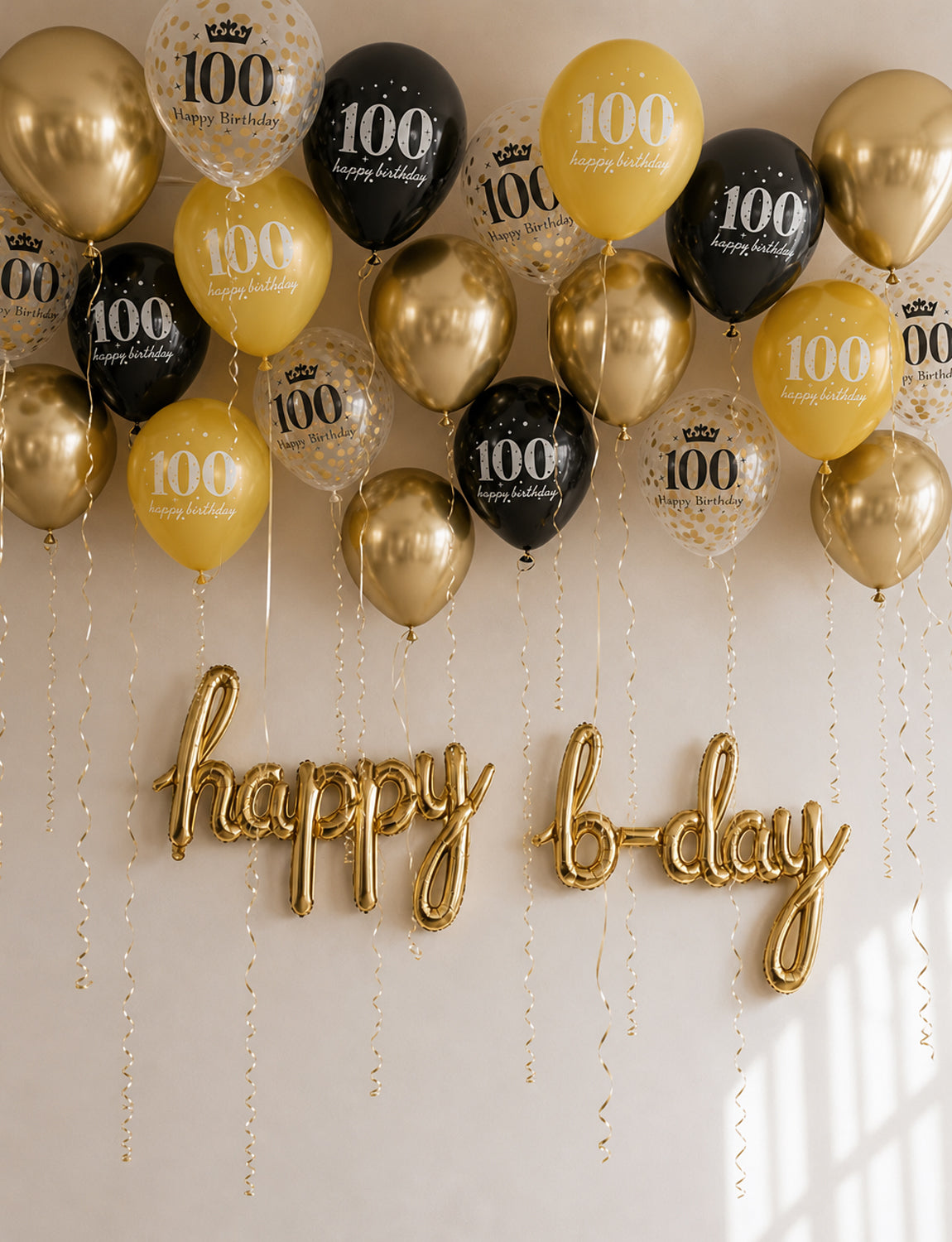 100th Birthday Balloons, 24 Pcs Black Gold Balloons for Men & Women 12 Inch Black and Gold Birthday Balloons, Gold Confetti Latex Balloons, 100th Birthday Decorations for Him & Her