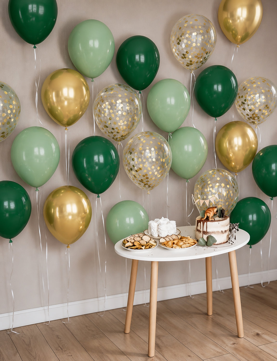 Green and Gold Balloons, 50 Pcs 12 Inch Sage Green and Gold Balloons Sage Green Gold Latex Balloons, Confetti Balloons for Jungle Theme Birthday Christmas Baby Shower Wedding Party Decorations