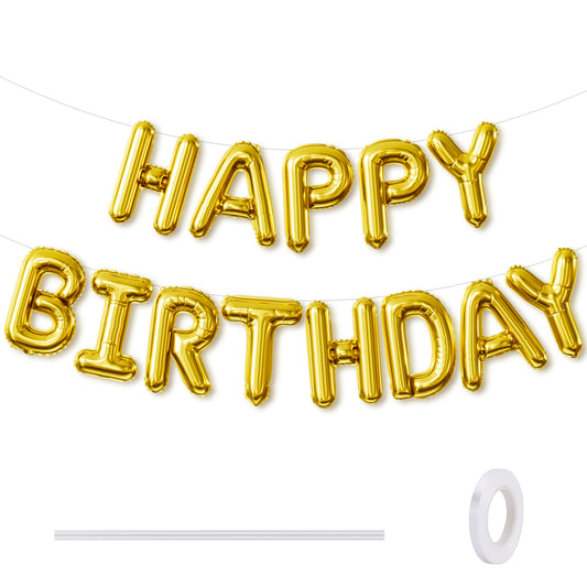 Adeyoo Gold Happy Birthday Balloon Banner - 16 Inch Happy Birthday Foil Balloon Big Letter Balloons Self Inflating Hbd Sign Balloons for Boys Girls Women Men Birth Party Decorations