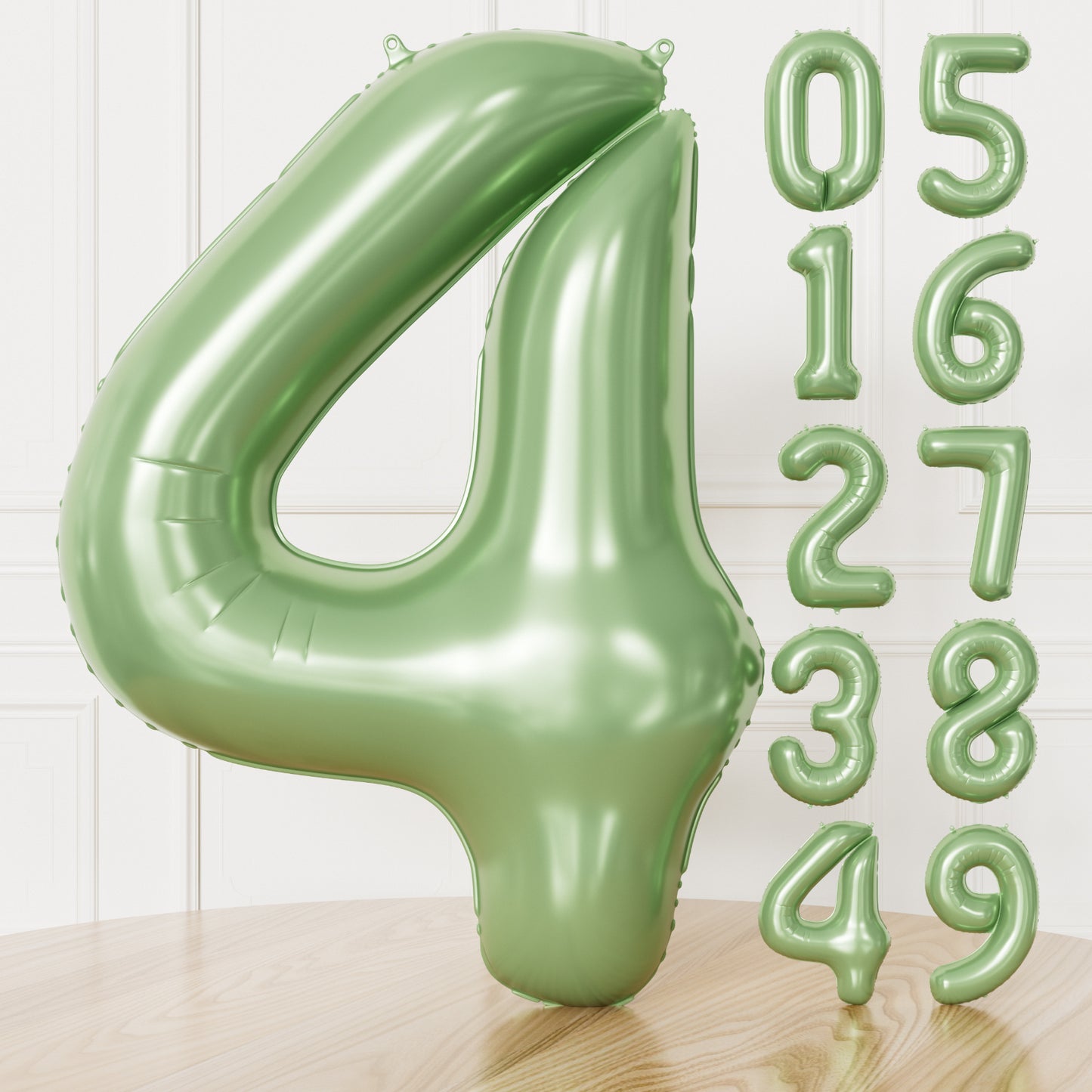 Adeyoo Number 4 Balloon Sage Green - 40Inch Number Balloons 0-9 Set, Large Self Inflating Digital 4 Helium Balloon for Birthday Baby Shower Jungle Safari Anniversary Party Decorations
