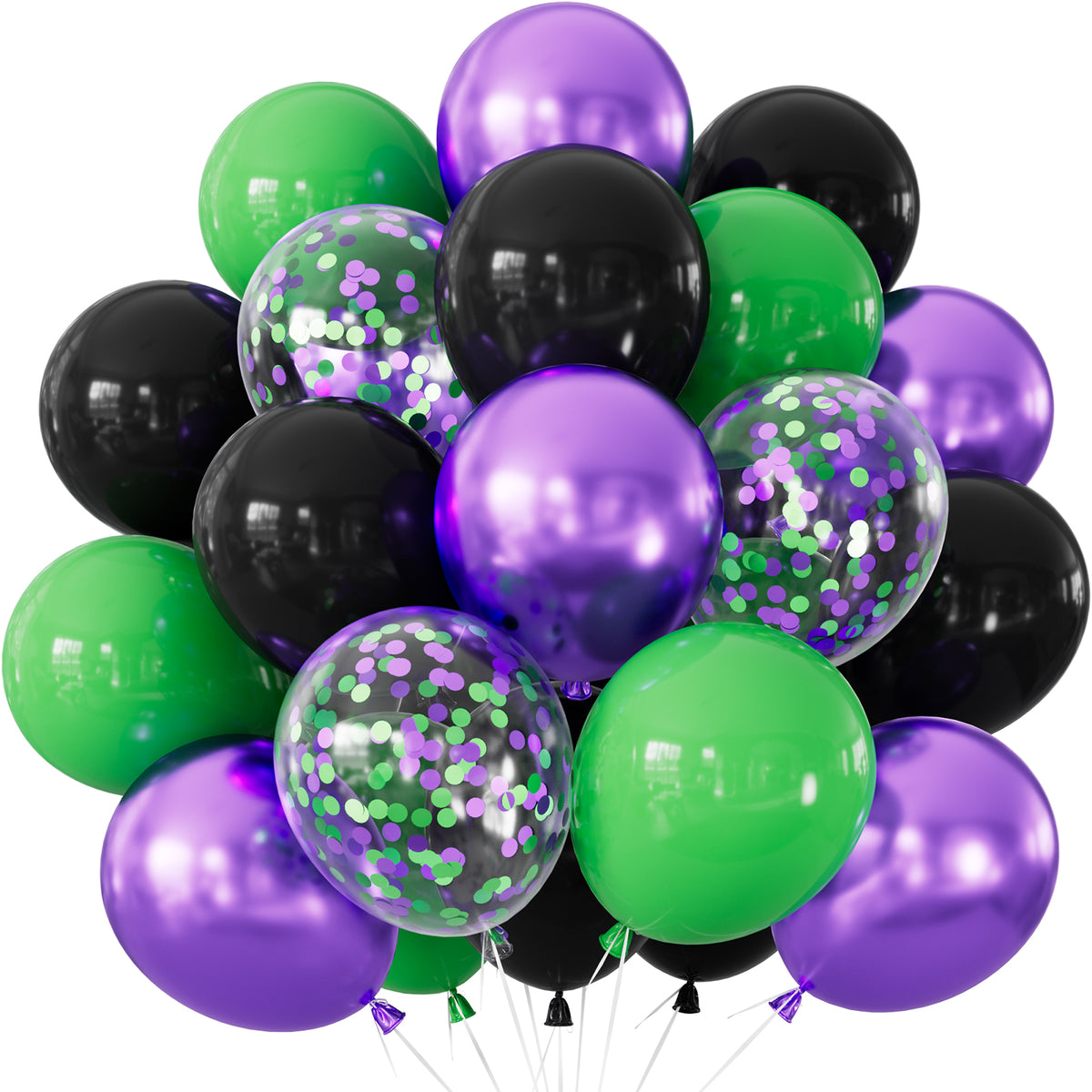 Green Purple and Black Balloons, 50 PCS 12 Inch Black Green Balloons Metallic Purple Balloons, Black Green Confetti Balloons, Birthday Balloons for Halloween Baby Shower Birthday Party Decor