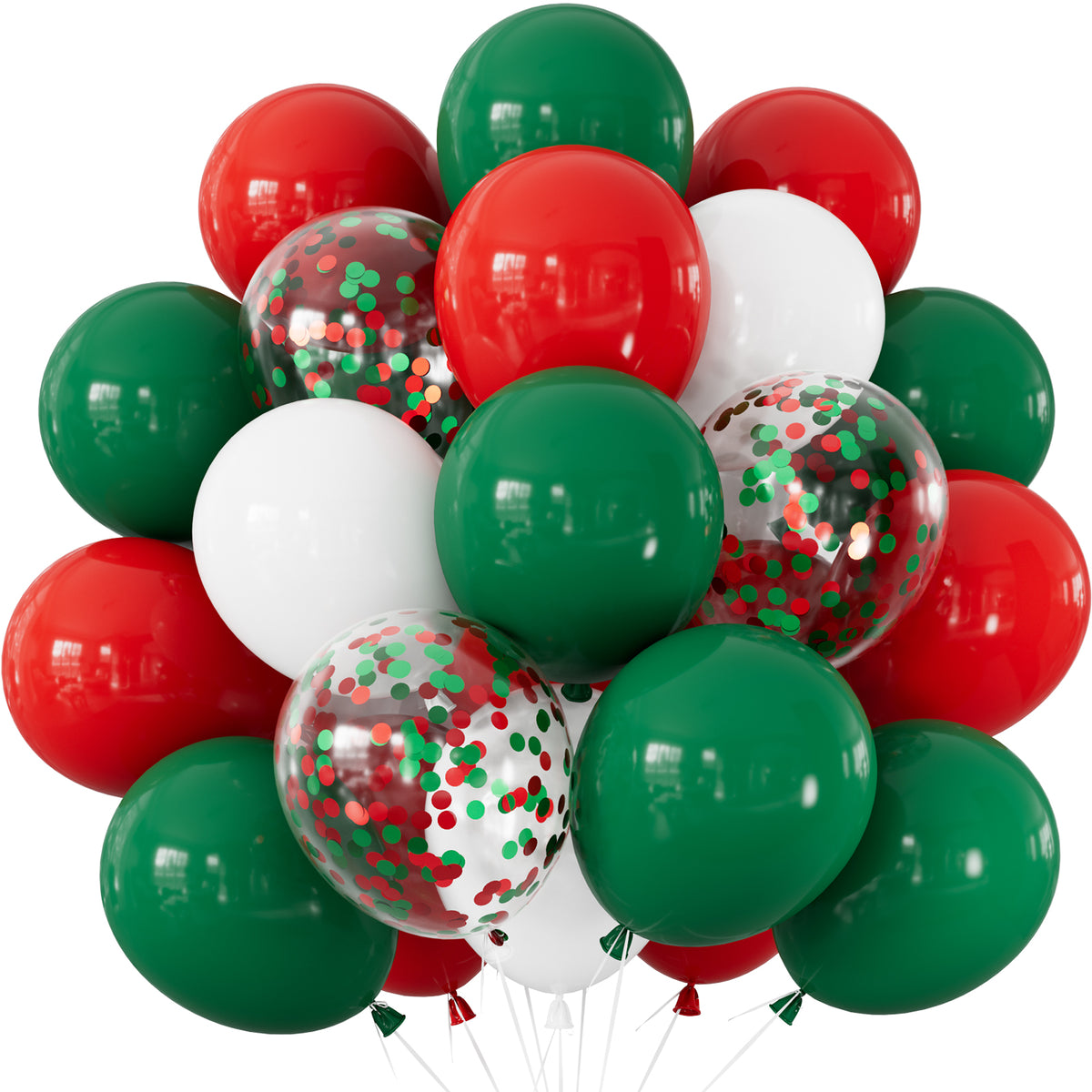 Christmas Balloons, 50 Pcs 12 Inch Red Green White Latex Balloons Christmas Latex Balloons, Red Green Confetti Balloon, Xmas Decorations for Christmas Winter Italian Themed Birthday Party