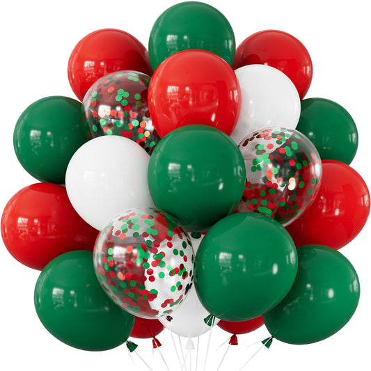 Christmas Balloons, 50 Pcs 12 Inch Red Green White Latex Balloons Christmas Latex Balloons, Red Green Confetti Balloon, Xmas Decorations for Christmas Winter Italian Themed Birthday Party