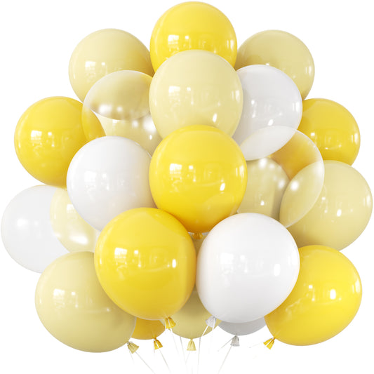 Yellow and White Balloons, 50 Pcs 12 Inch Yellow White Clear Balloon Lemon Yellow White Clear Balloons for Baby Shower Birthday Bee Lemon Easter Wedding Anniversary Carnival Party Decorations