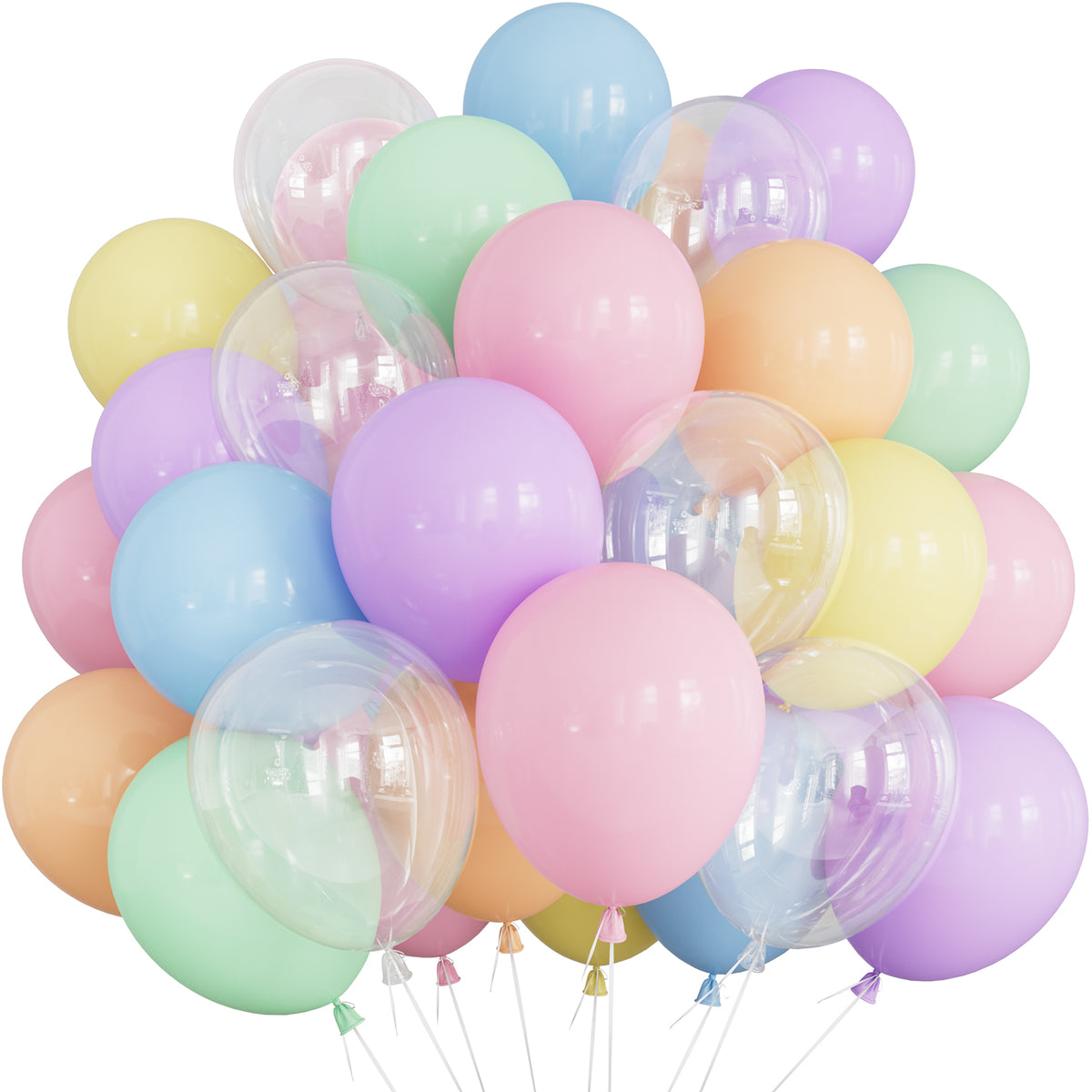 Pastel Balloons, 50 Pcs Pastel Rainbow and Clear Balloons 12 Inch Macaron Colourful Balloons, Multicoloured Balloons for Birthday Baby Shower Wedding Easter Unicorn Party Decorations