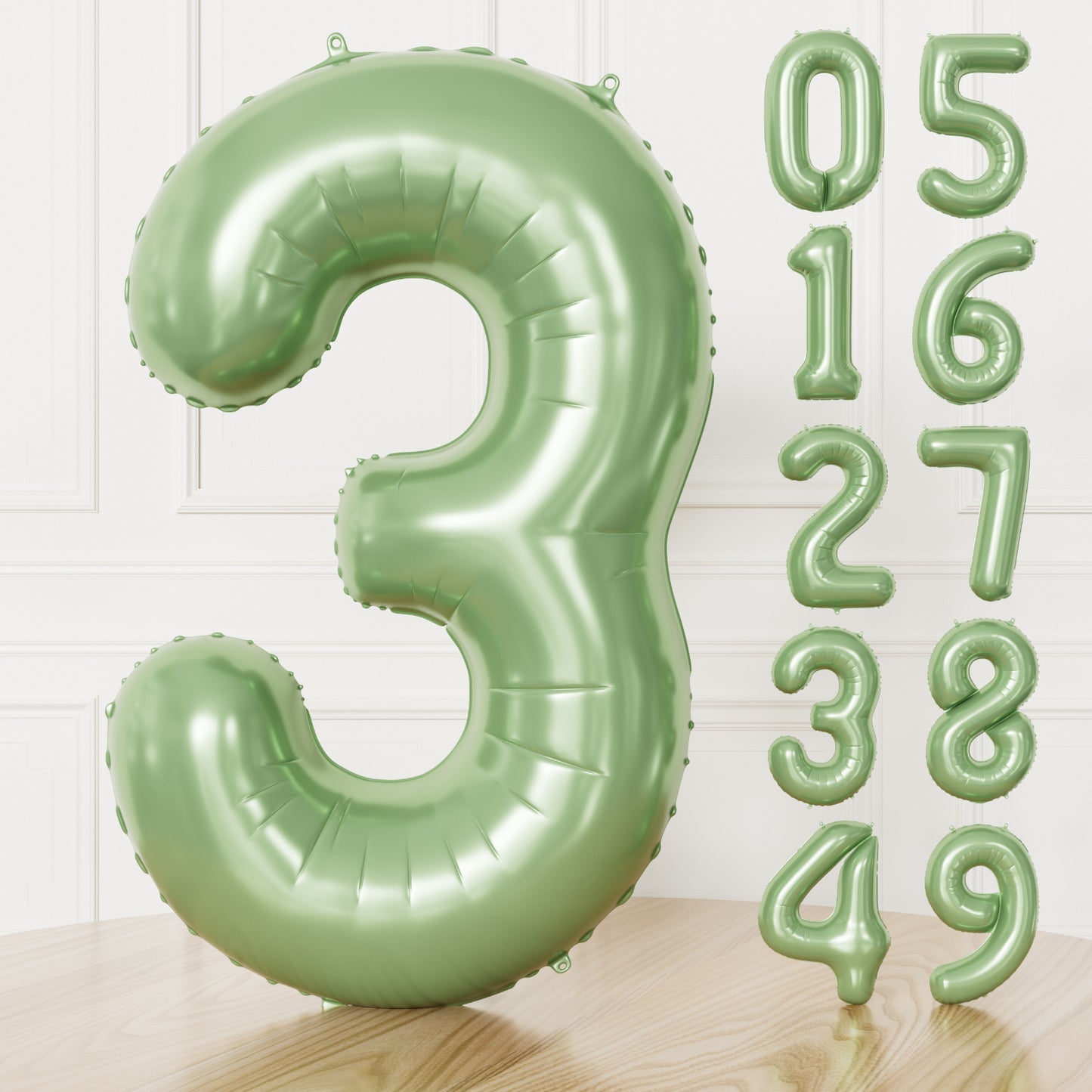 Adeyoo Green Number 3 Balloon - 40 Inch 3rd Birthday Balloon for Boys Girls, Sage Green Number Balloons 0-9, Self Inflating Foil Balloons for Women Men Birthday Jungle Anniversary Party Decorations