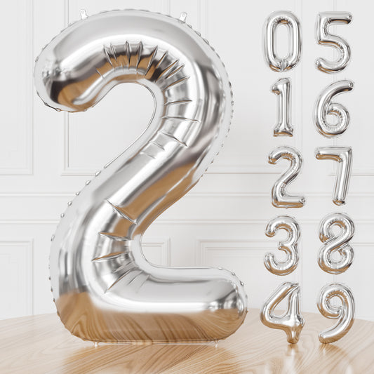 Silver Number 2 Balloon – 40 Inch Giant Foil Number Balloon, Silver Number Balloons for Men Women Boys Girls Birthday Graduation Anniversary Party Decorations
