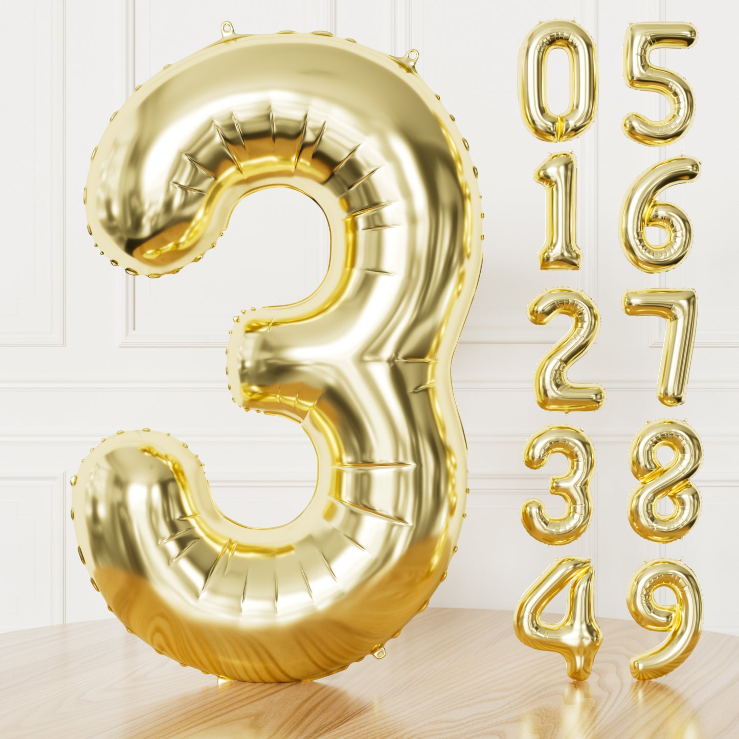 Adeyoo Gold Number 3 Balloon - 40 Inch 3rd Birthday Balloon for Boys Girls, Champagne Light Gold Number Balloons 0-9, Self Inflating Foil Balloons for Women Men Birthday Anniversary Party Decorations