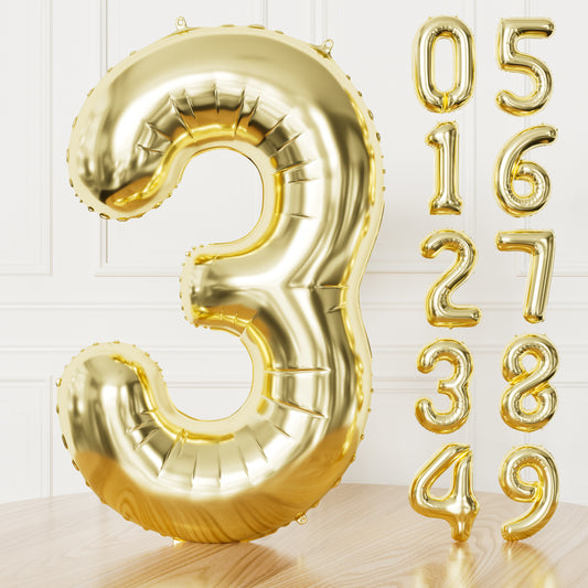 Adeyoo Gold Number 3 Balloon - 40 Inch 3rd Birthday Balloon for Boys Girls, Champagne Light Gold Number Balloons 0-9, Self Inflating Foil Balloons for Women Men Birthday Anniversary Party Decorations