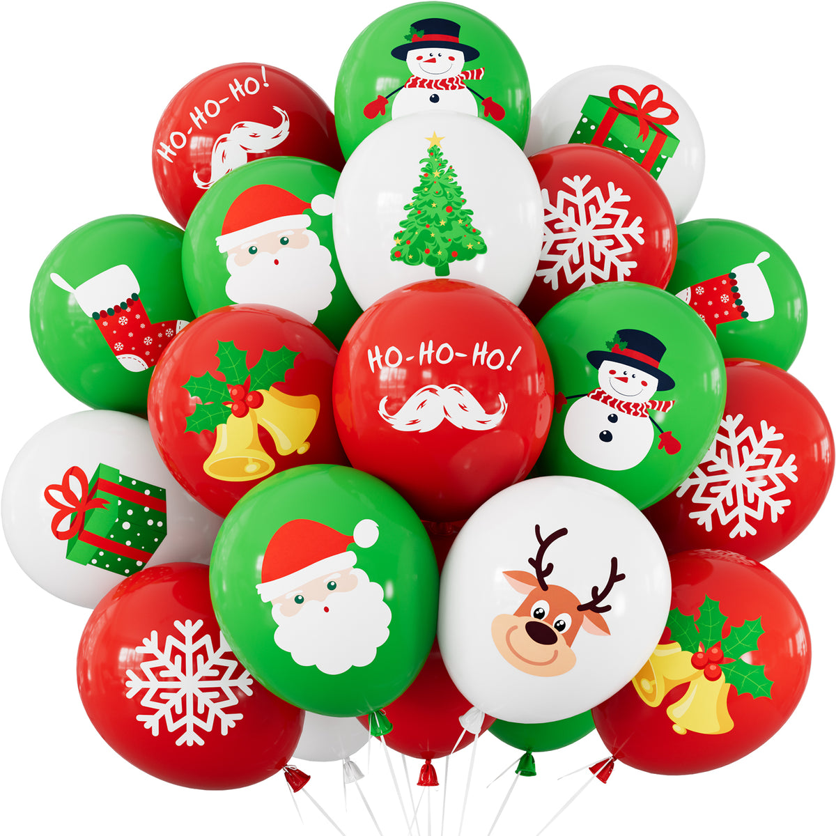 Christmas Balloons, 50 Pcs 12 Inch Christmas Print Balloon, 9 Styles Christmas Party Balloons, Red Green White Latex Balloons, Christmas Decorations for Xmas Winter Wonderland Birthday Parties
