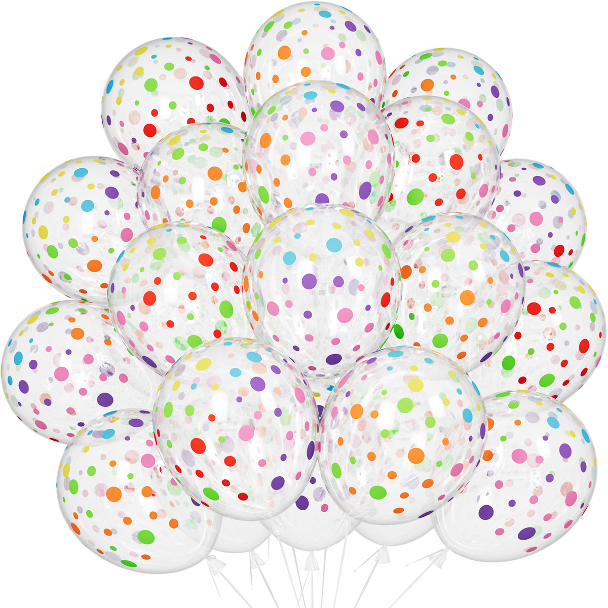 50 Pcs Polka Dot Balloons - 12 Inch Clear Balloons with Pastel Dots Colourful Polka Dot Balloons Multicoloured Rainbow Transparent Balloons for Birthday Wedding Rainbow Theme Party Decorations