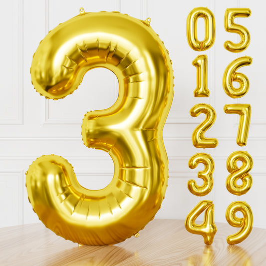 Gold Number 3 Balloon – 40 Inch Giant Foil Number Balloon, Gold Number Balloons for Men Women Boys Girls Birthday Graduation Anniversary Party Decorations